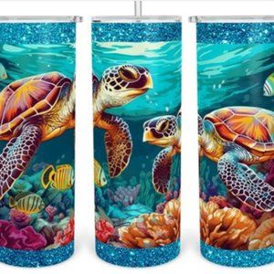 "Two Turtles By Sea" Tumbler - 20oz Stainless steel Skinny Cup - w Lid